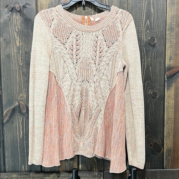 Anthropologie Moth Anita Sweater M Rose Cream Mixed Cable Knit Swing Boho Pink - Picture 1 of 10